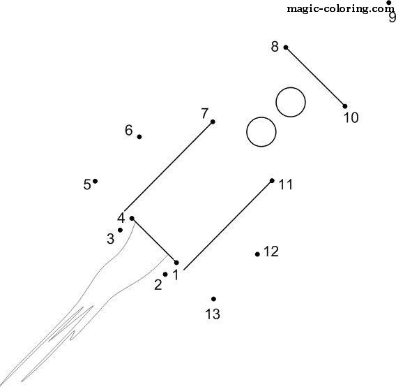 Ракета рисунок по точкам для детей